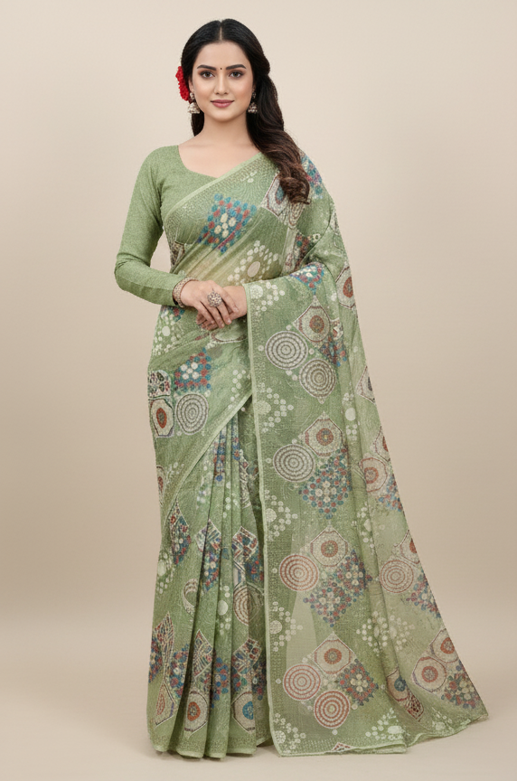 Designer Light Green Tissue Saree with Seroski Work Designer Light Green Tissue Saree with Seroski Work
