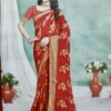 Red Floral Printed Silk Saree with Golden Zari Border Red Floral Printed Silk Saree