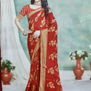 Red Floral Printed Silk Saree