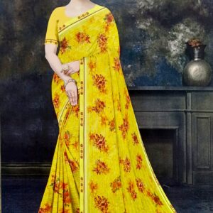Aaisheb-2 Floral Printed Saree (With Blouse Piece) - Yellow
