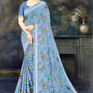 Aaisheb-2 Floral Printed Saree (With Blouse Piece) - Gray