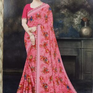 Aaisheb-2 Floral Printed Saree (With Blouse Piece) - Red Pink